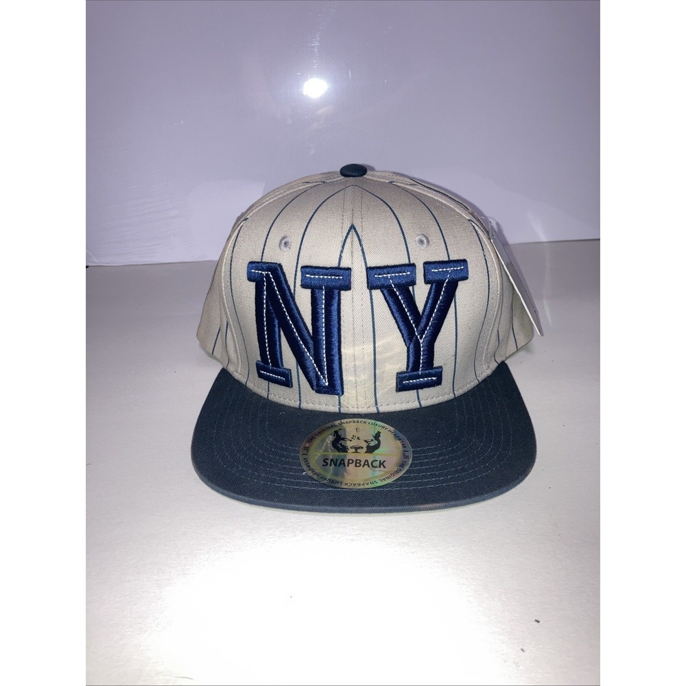NY Navy Striped Hat Grey Luxury Headwear Embroidered ‎ SnapBack